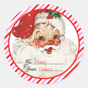 Feestelijke Streep Rood Roze Van Santa Gift Ronde Sticker