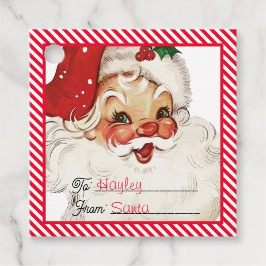 Feestelijke streep rood van Santa Gift Bedankjes Labels (Voorkant)