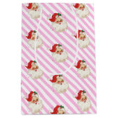 Feestelijke Streep Roze Retro Kerstmis Medium Cadeauzakje (Voorkant)