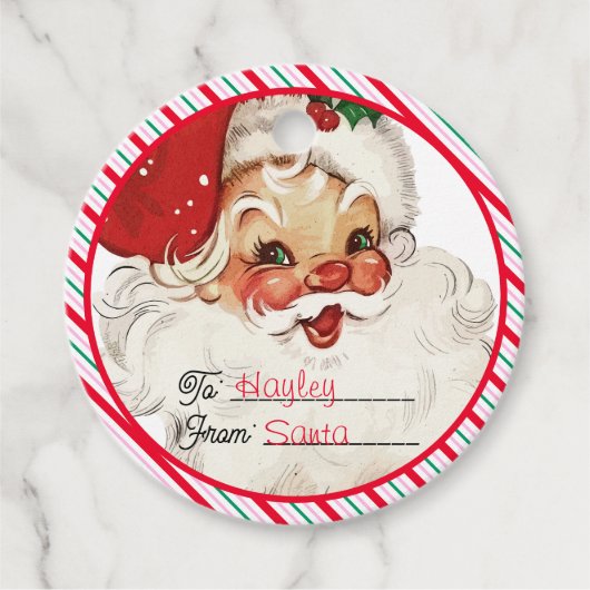 Feestelijke streep van Santa Gift Bedankjes Labels (Voorkant)