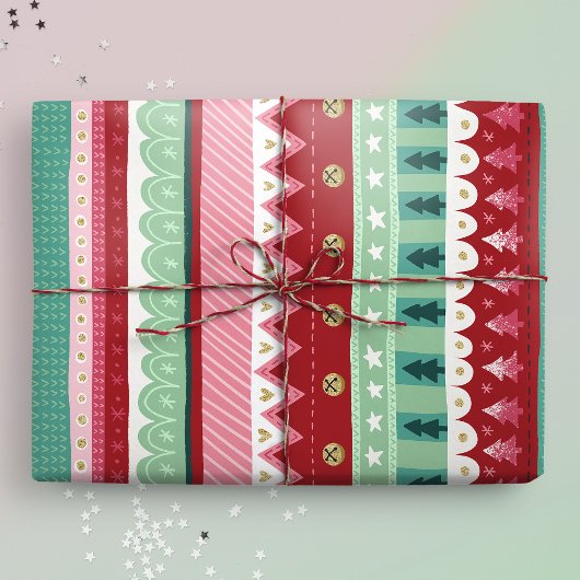Feestelijke Strepen Elf Kerstmis Cadeaupapier