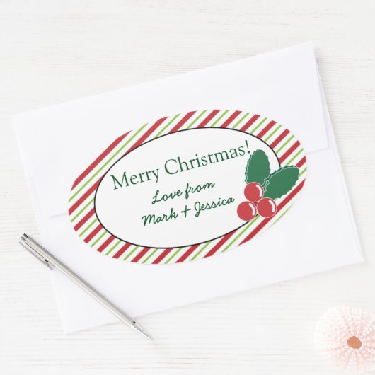 Feestelijke strepen en Holly Ovale Sticker (Envelop)