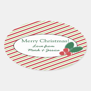 Feestelijke strepen en Holly Ovale Sticker