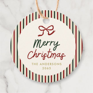 Feestelijke Strepen & Strik Kerst Bedankjes Labels