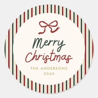 Feestelijke Strepen & Strik Kerstmis Ronde Sticker