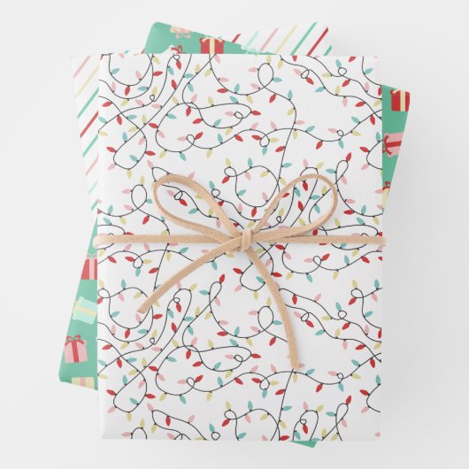 Feestelijke String Lichten & Geschenken & Strepen Inpakpapier Vel (In situ)