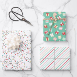 Feestelijke String Lichten & Geschenken & Strepen  Inpakpapier Vel