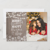 Feestelijke String Lights Sneeuw Foto Kerstmis Feestdagenkaart (Voorkant)