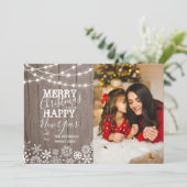 Feestelijke String Lights Sneeuw Foto Kerstmis Feestdagenkaart (Staand voorkant)