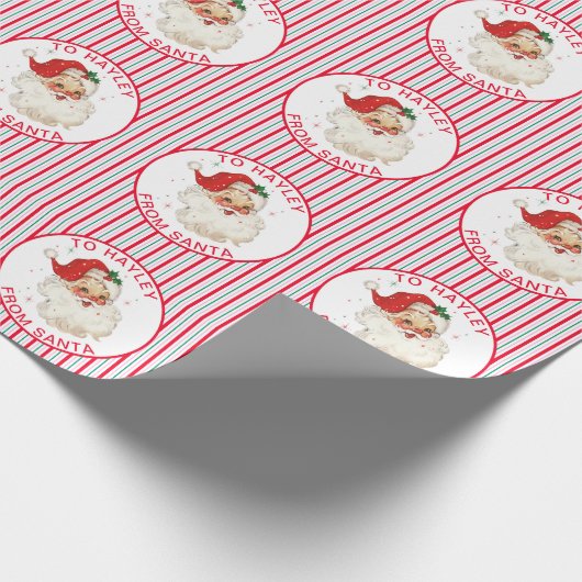 Feestelijke Stripe Aangepaste naam van Santa Gift Cadeaupapier (Hoek)