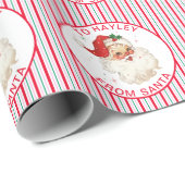 Feestelijke Stripe Aangepaste naam van Santa Gift Cadeaupapier (Rol Hoek)
