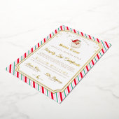Feestelijke Stripe Naughty List Certificaat Folie Uitnodiging (Gedraaid)