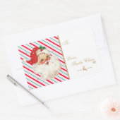 Feestelijke Stripe Retro Santa Gift Rechthoekige Sticker (Envelop)
