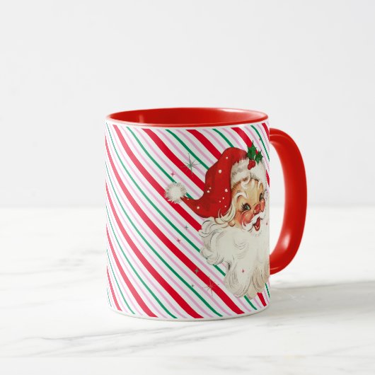 Feestelijke Stripe Retro Santa Mok (Voorkant rechts)