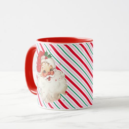 Feestelijke Stripe Retro Santa Mok (Voorkant links)