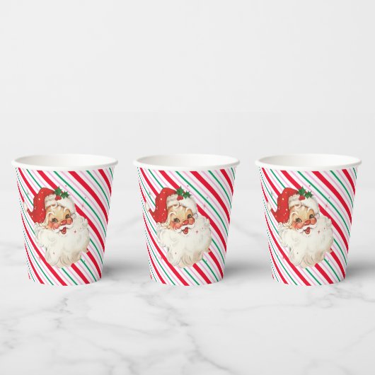 Feestelijke Stripe Retro Santa Papieren Bekers (Multi)