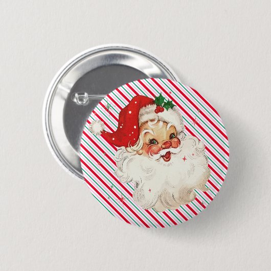 Feestelijke Stripe Retro Santa Ronde Button 5,7 Cm (Voorkant /achterkant)