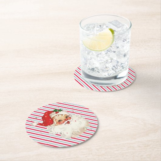 Feestelijke Stripe Retro Santa Ronde Kartonnen Onderzetter (Insitu)