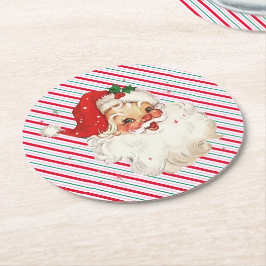 Feestelijke Stripe Retro Santa Ronde Kartonnen Onderzetter (Gebogen)