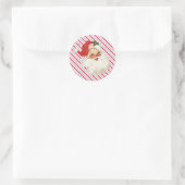 Feestelijke Stripe Retro Santa Ronde Sticker (Tas)