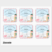 Feestelijke Stripe Santa's Workshop Gift Vierkante Sticker (Vel)