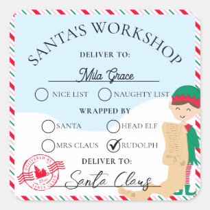 Feestelijke Stripe Santa's Workshop Gift Vierkante Sticker