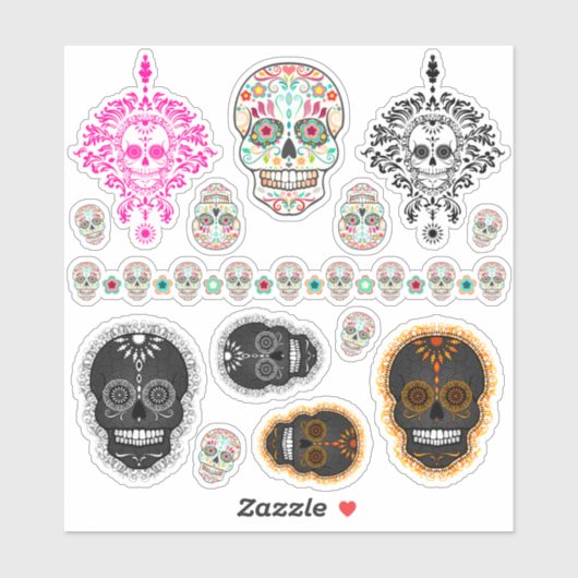Feestelijke Sugar Skulls Dag van het Dode Collecti Sticker (Vel)