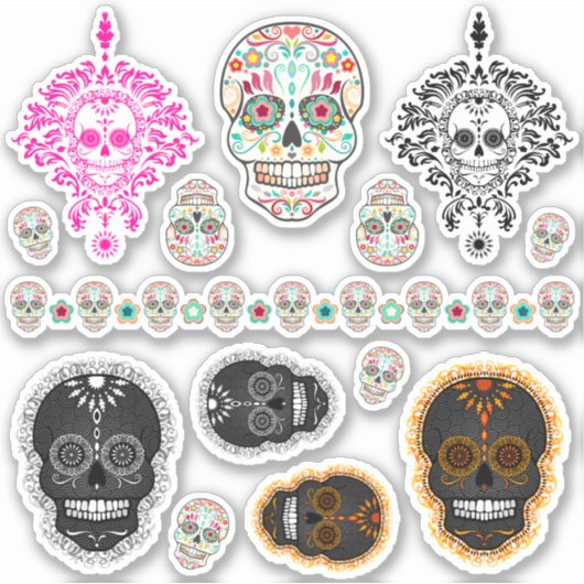 Feestelijke Sugar Skulls Dag van het Dode Collecti Sticker (Voorkant)