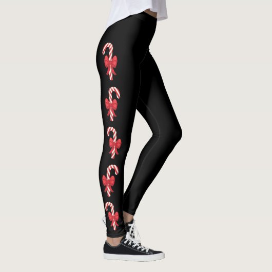 Feestelijke Suikerstokken Op Zwart Leggings (Rechts)