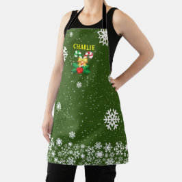 FEestelijke Suikerstokken & Sneeuwvlokken Donkergr Schort