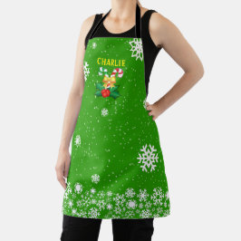 FEestelijke Suikerstokken & Sneeuwvlokken GROEN Schort