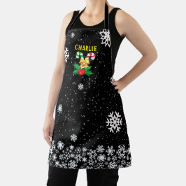 FEestelijke Suikerstokken & Sneeuwvlokken ZWART Schort