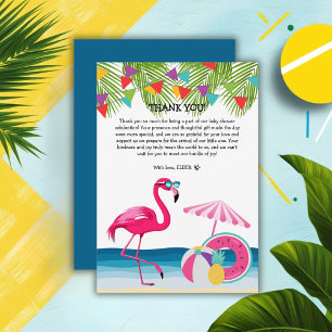 Feestelijke Summer Beach Pink Flamingo Baby shower Bedankkaart