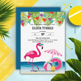 Feestelijke Summer Beach Pink Flamingo Baby shower Kaart