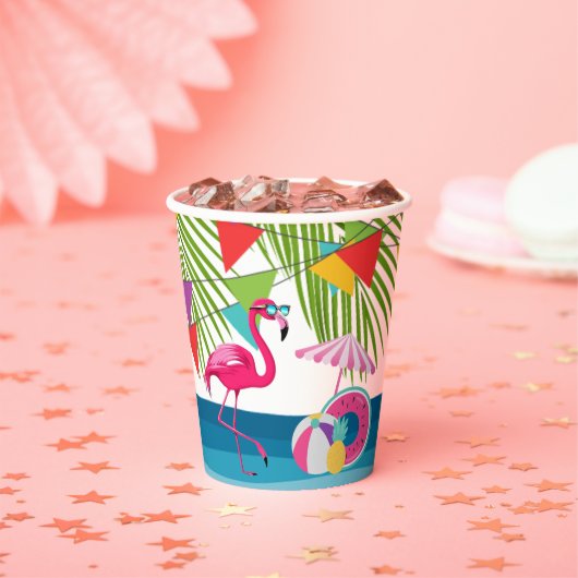 Feestelijke Summer Beach Pink Flamingo Baby shower Papieren Bekers (Insitu)