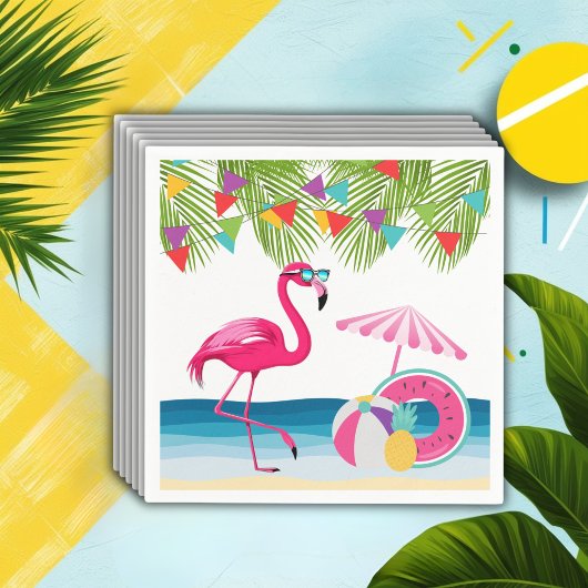 Feestelijke Summer Beach Pink Flamingo Baby shower Servet