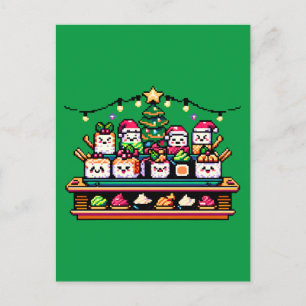 Feestelijke Sushi Kerstboom - Schattigee Pixel Art Briefkaart