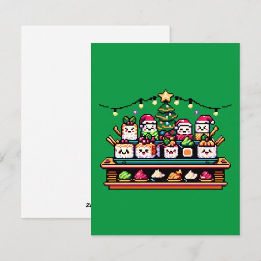 Feestelijke Sushi Kerstboom - Schattigee Pixel Art Feestdagenkaart (Voorkant / Achterkant)