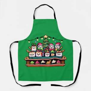 Feestelijke Sushi Kerstboom - Schattigee Pixel Art Schort