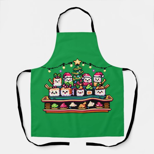Feestelijke Sushi Kerstboom - Schattigee Pixel Art Schort (Voorkant)
