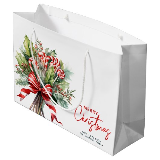 Feestelijke Sweet Cany Canes Merry Christmas Custo Groot Cadeauzakje (Achterkant Gekanteld)