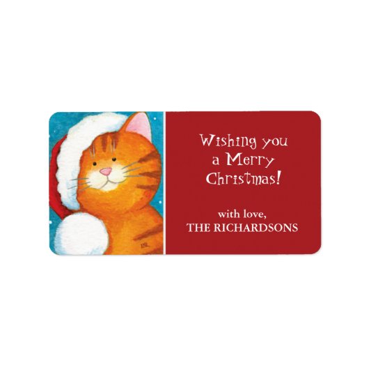 Feestelijke Tabby Cat Christmas Gift Label Labels (Voorkant)