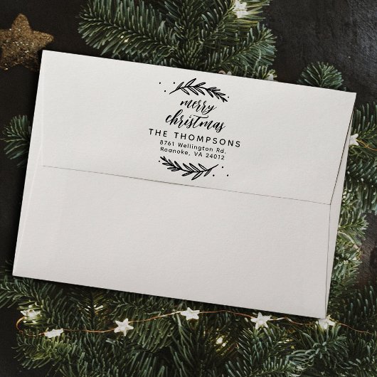 Feestelijke takken Vrolijk Kerstmis Retouradres Rubberstempel