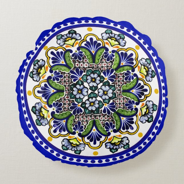 Feestelijke Talavera Siete Rond Kussen (Voorkant)