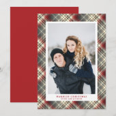 Feestelijke Tartan rood Grijs Getrouwd Kerst Foto Feestdagenkaart (Voorkant / Achterkant)