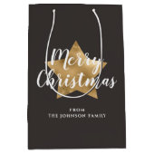 Feestelijke Taupe Bruin Gouden Ster Kerstmis Medium Cadeauzakje (Voorkant)