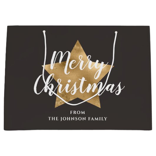 Feestelijke Taupe Bruin Ster Kerstmis Groot Cadeauzakje (Voorkant)