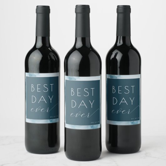 Feestelijke Teal Aquarel Wijn Etiket (Flessen)