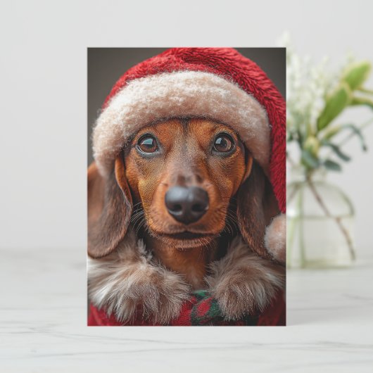 Feestelijke teckel in Santa Attire Kaart (Staand voorkant)