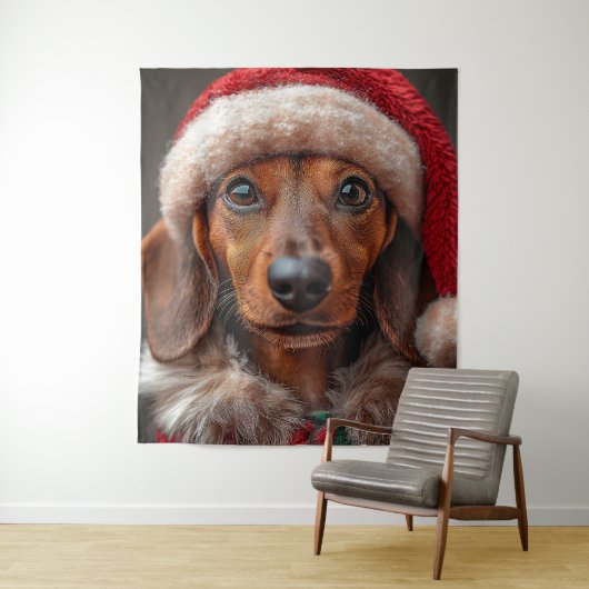Feestelijke teckel in Santa Attire Wandkleed (In situ)